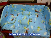 Chăn ga ga gối quây cũi cừu xanh